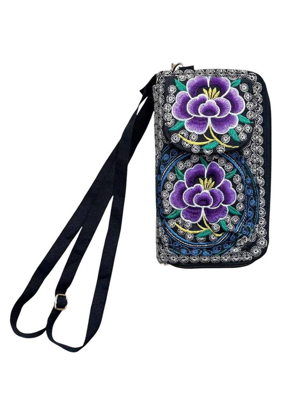 Embroidered Crossbody Boho Floral Zipper Wallet Purse Cell Phone Bag